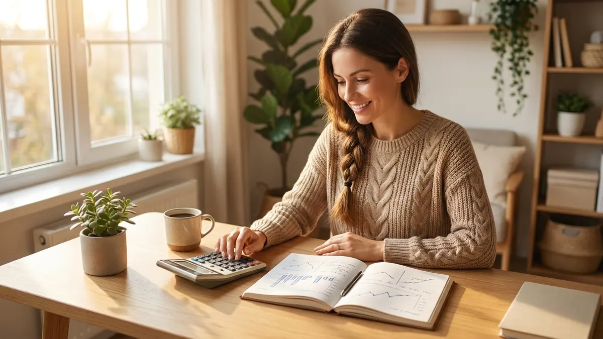 Business owner planning costs at a tidy desk with a notebook and calculator