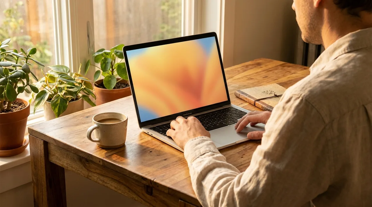 A business owner managing his digital card from a laptop at home