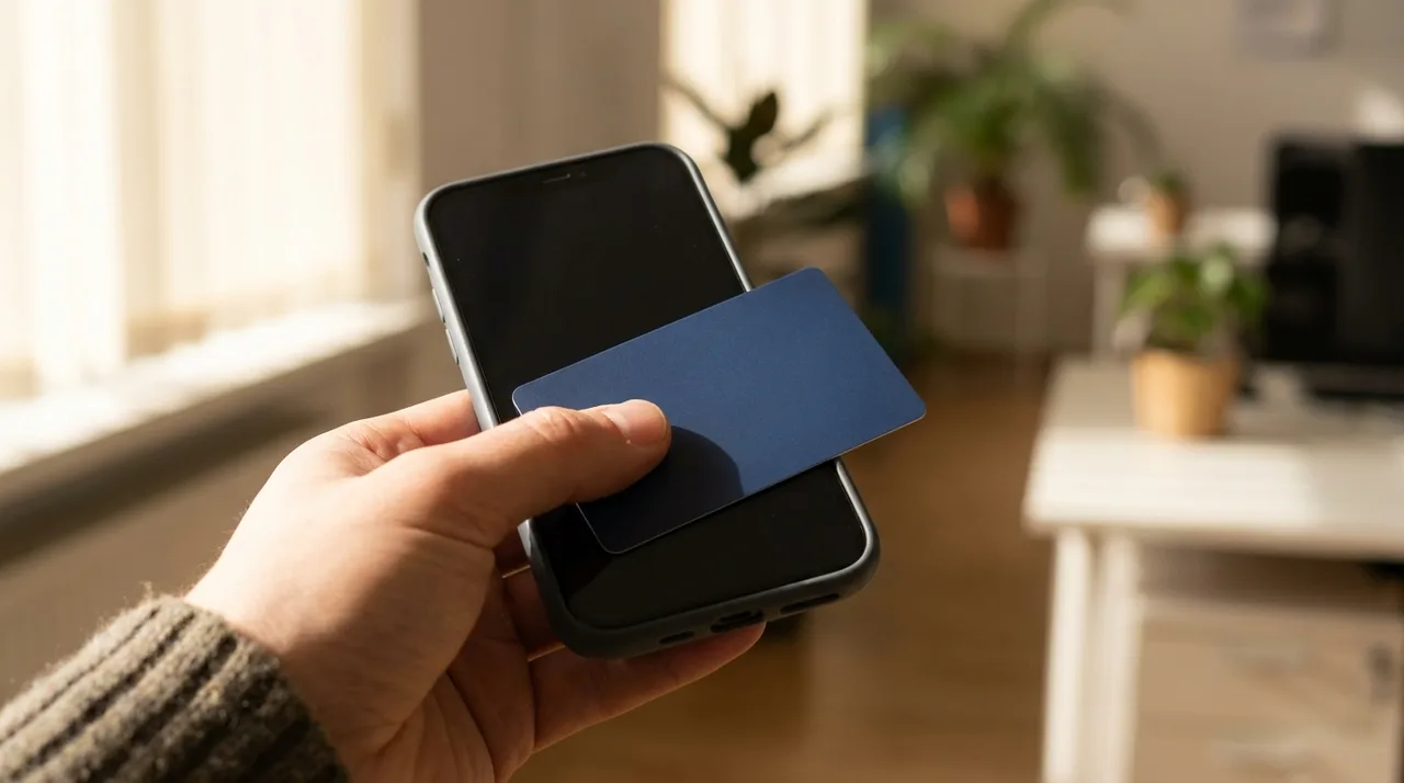 הצמדת כרטיס NFC חלק לגב הטלפון