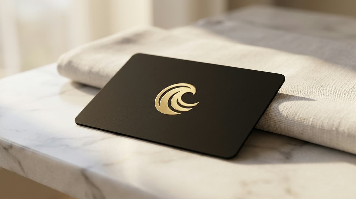 A custom-designed navy NFC card tapped against a smartphone